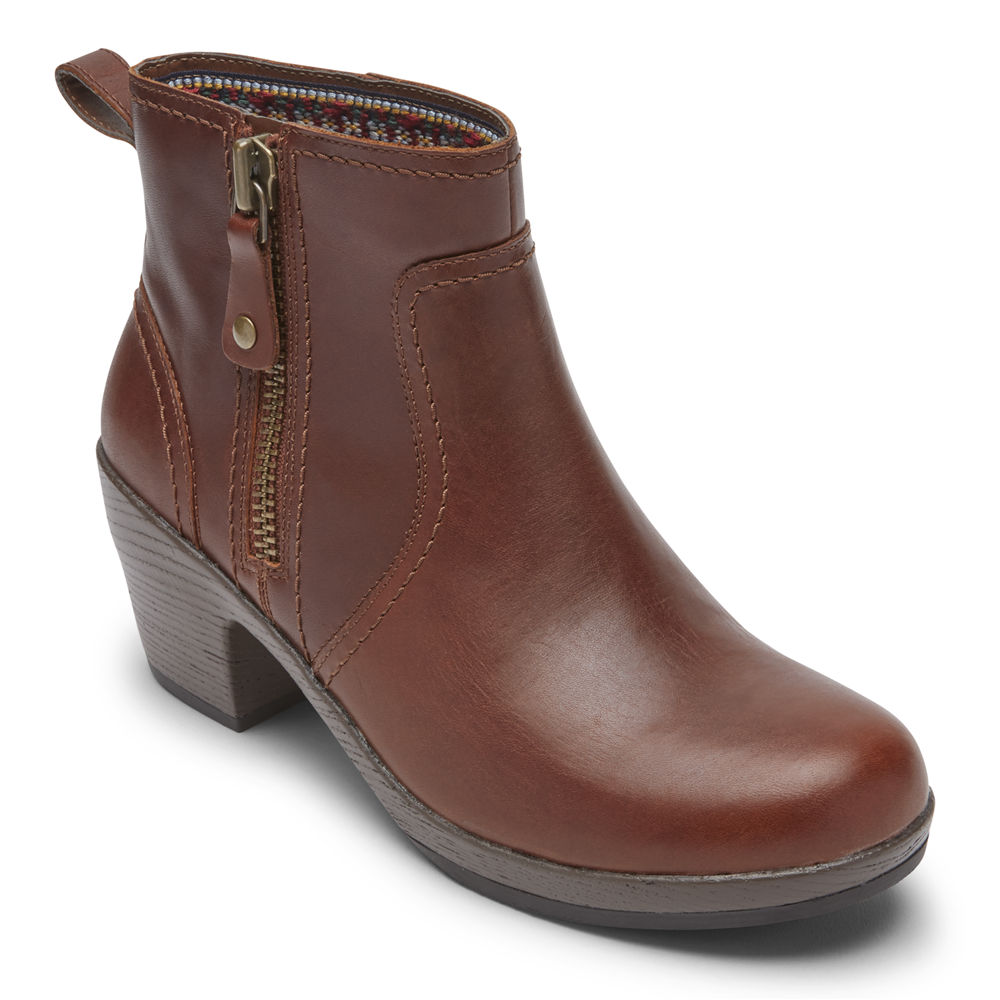 Rockport Boots For Womens Brown - Cobb Hill Presley Zipper - ER1256803